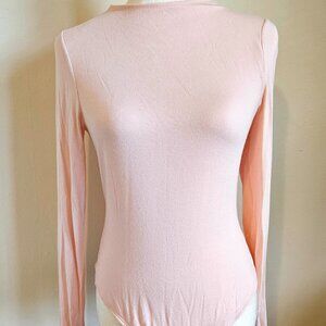 Light Pink, super soft thong bodysuit, mock neck, large